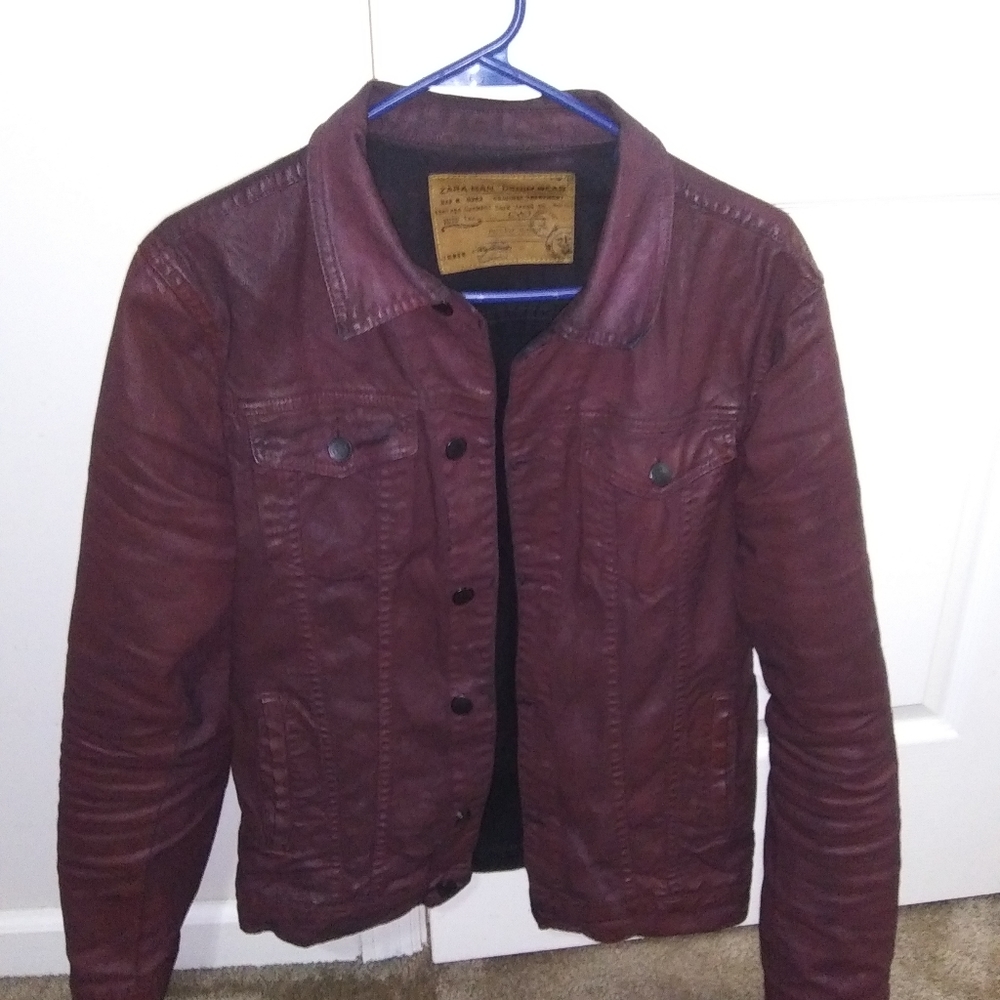 Zara Mens Black/ Maroon Denim Jacket
